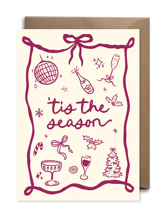 Tis the Season - Hand Drawn, Whimsical Coquette Christmas Card