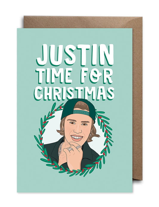 Justin Bieber Christmas Card - Justin Time For Christmas