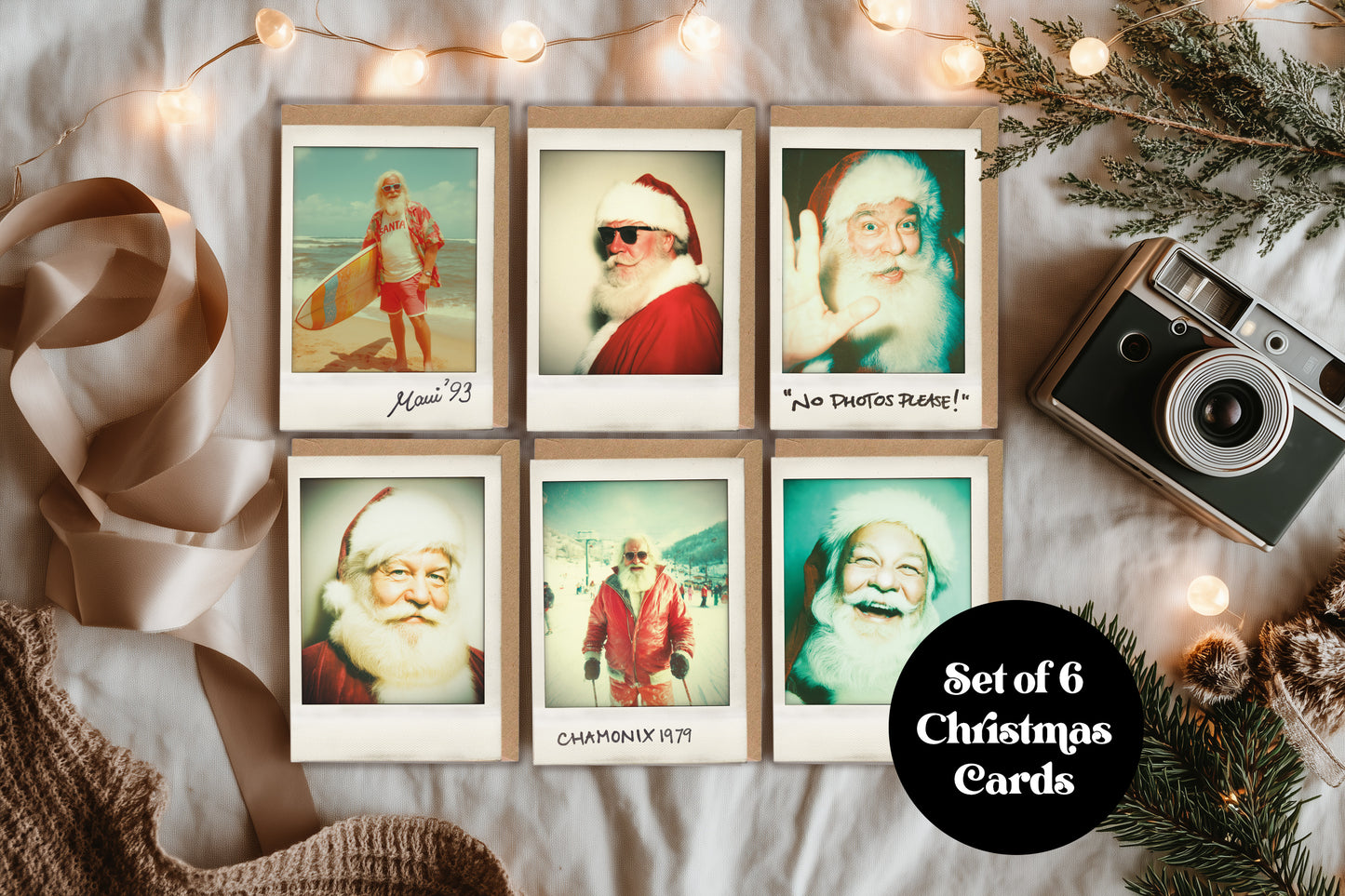 Set of 6 Retro Christmas Cards – Santa Snaps