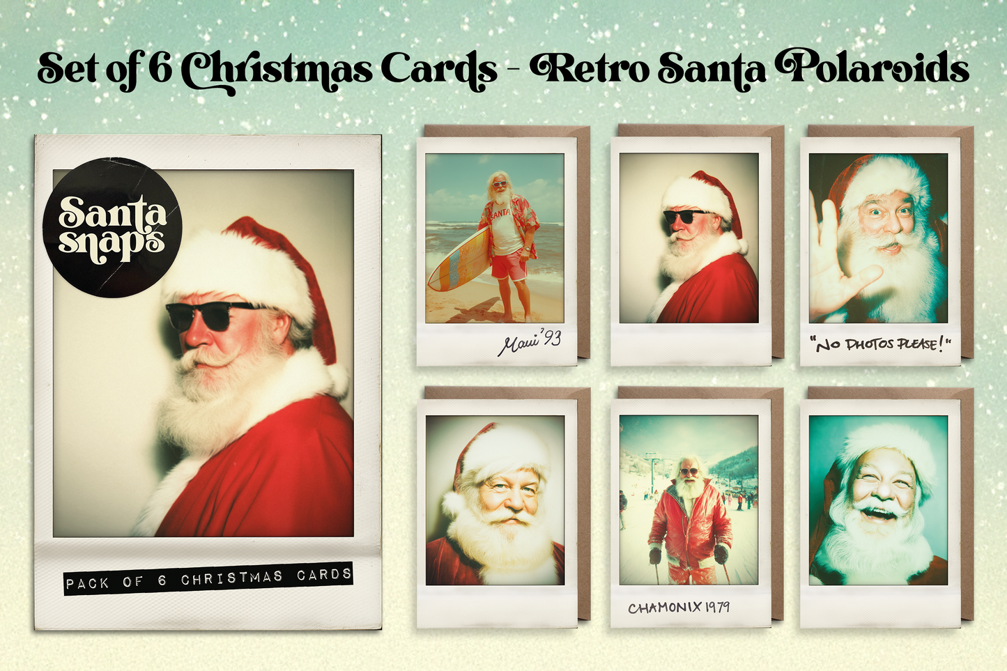Set of 6 Retro Christmas Cards – Santa Snaps